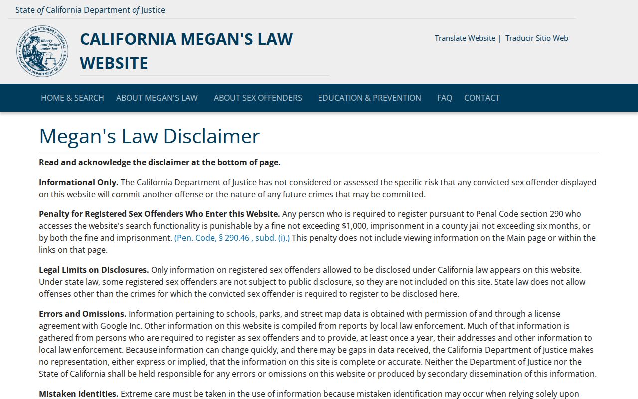 Yuba City people search at California DOJ Megan's Law registry